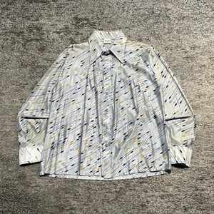 Vintage John Blair Disco Shirt‎ XL Brown Button Geometric Saturday Night 60s 70s